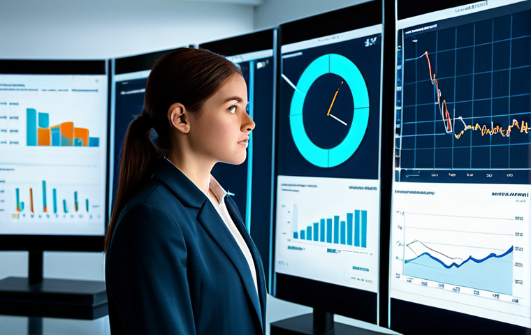 A professional female data analyst, thoughtful and focused, stands in a modern data visualization lab. She is dressed in modest business attire, including a neat blazer and trousers. She looks at a transparent digital display that shows two clearly correlated data points, like abstract representations of rising sales and seasonal events, her expression suggesting deep thought as if recognizing a deeper, hidden factor. The lab features clean lines, soft ambient lighting, and subtle, abstract data patterns on other screens. Professional studio photography, perfect anatomy, correct proportions, natural pose, well-formed hands, proper finger count, natural body proportions, high detail, realistic, sharp focus. Safe for work, appropriate content, fully clothed, modest clothing, professional dress, family-friendly.