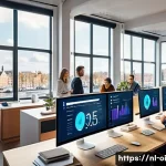 Home 16 인과관계 모델링의 실제 사례 연구 - A modern Dutch marketing office setting with diverse professionals analyzing causal diagrams on mult...