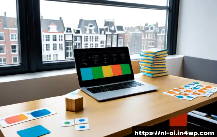 인과관계 추론 훈련의 데이터 시나리오 구성 - Photorealistic Dutch data analyst in a bright Amsterdam-style office, arranging color-coded blank sc...